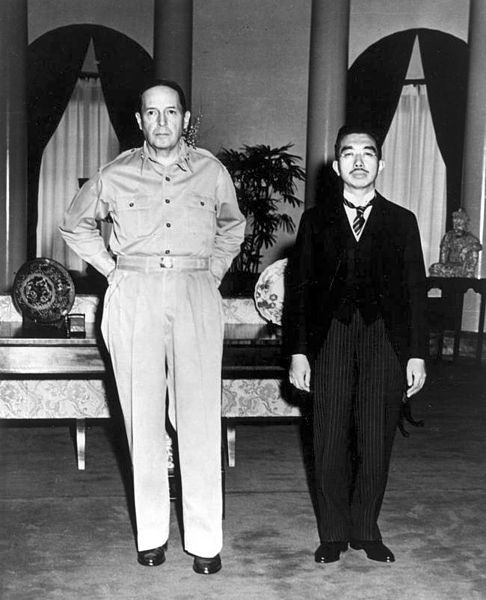 Douglas MacArthur, leader of the American Occupation, and Emperor Hirohito. 